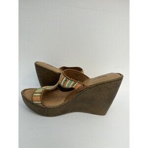 Born Sandals Women's Size 10 Sirena Wedge Platform Slip On Aztec Shoes Leather